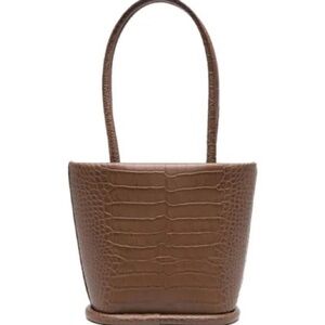 Lemels Brown Croc-Embossed Mini Shopper  Bag with Structured Design